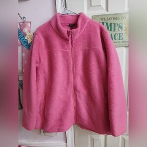 Talbots Plus Womens Full Zip Fleece Jacket Size 3X Pink Cozy Casual Zip Pockets